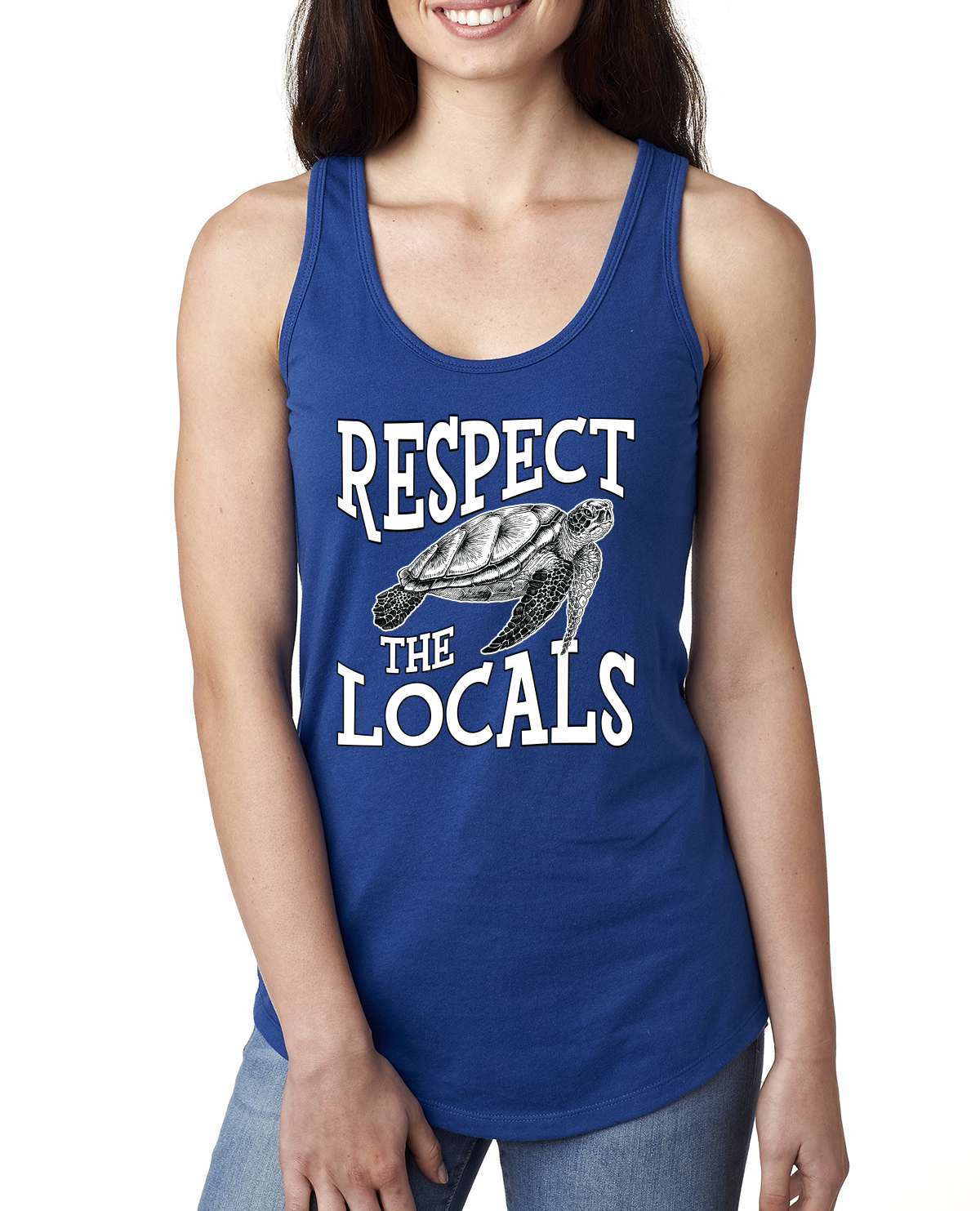 Respect The Locals Save Our Oceans Turtle Animals Ladies Racerback