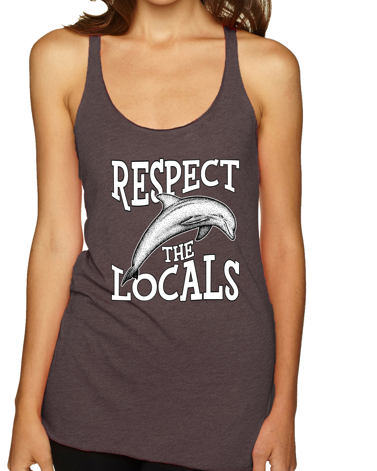 Respect The Locals Save Our Oceans Dolphin Animals Tri-Blend Racerback Tank Top - Picture 3 of 9