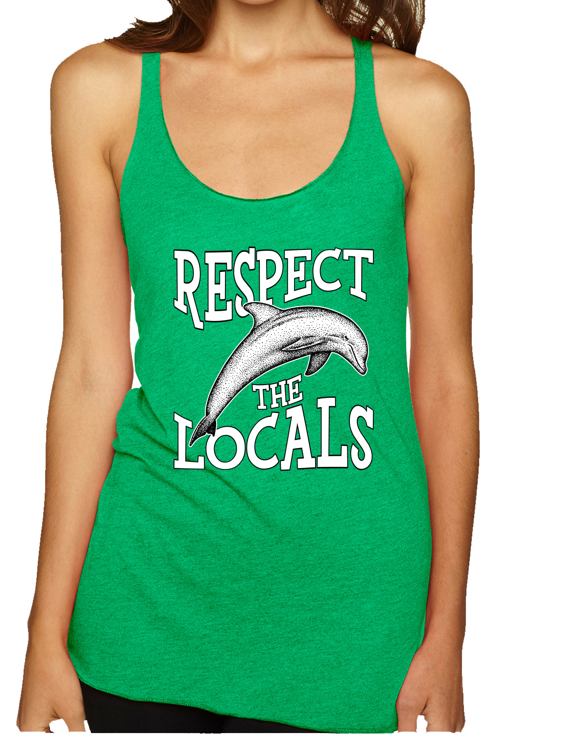 Respect The Locals Save Our Oceans Dolphin Animals Tri-Blend Racerback Tank Top - Picture 4 of 9