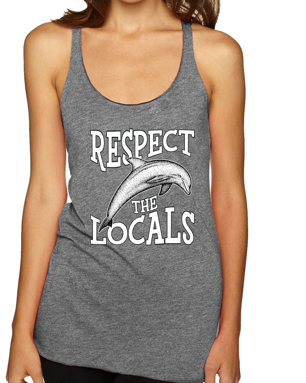 Respect The Locals Save Our Oceans Dolphin Animals Tri-Blend Racerback Tank Top - Picture 5 of 9