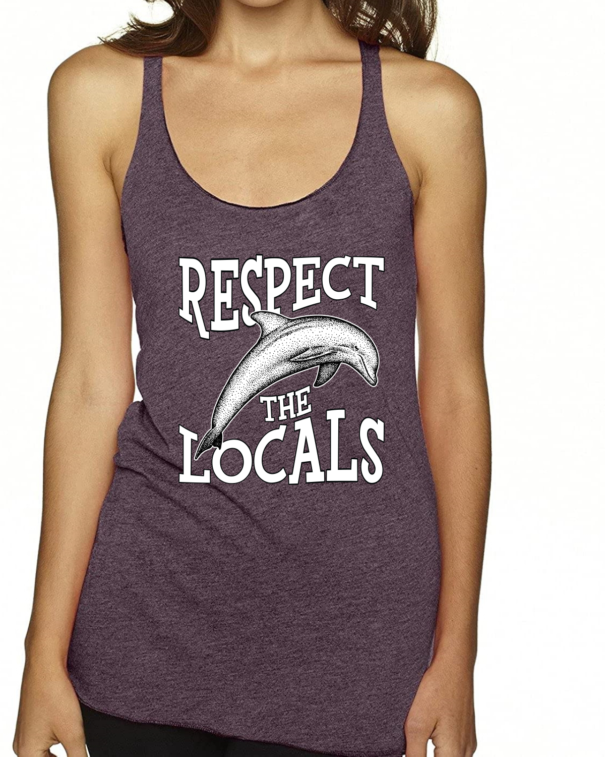 Respect The Locals Save Our Oceans Dolphin Animals Tri-Blend Racerback Tank Top - Picture 9 of 9