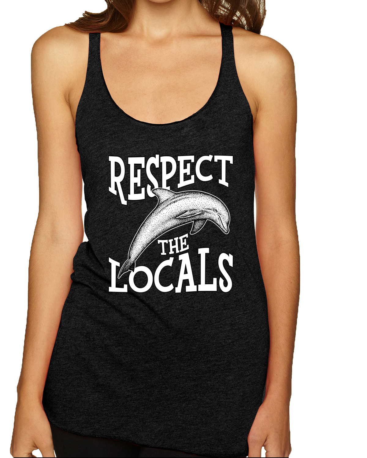 Respect The Locals Save Our Oceans Dolphin Animals Tri-Blend Racerback Tank Top - Picture 6 of 9
