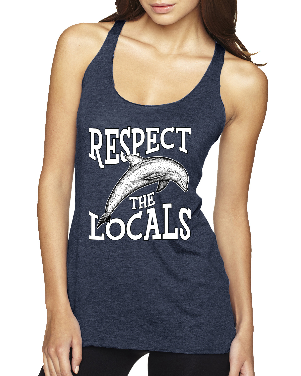 Respect The Locals Save Our Oceans Dolphin Animals Tri-Blend Racerback Tank Top - Picture 7 of 9