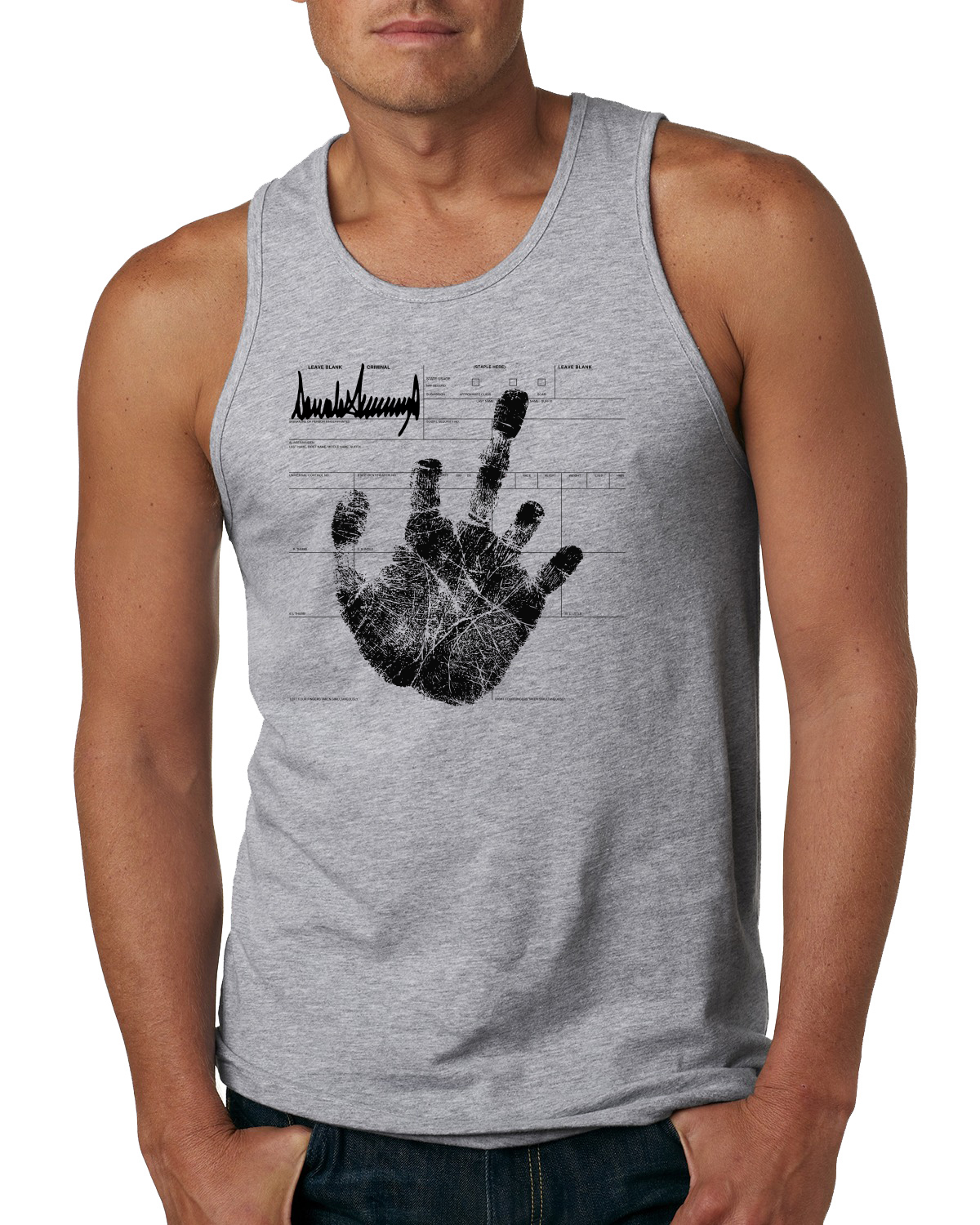 Camiseta sin mangas para hombre Donald Trump arresto dedo medio pro republicano 2024 - Imagen 3 de 5