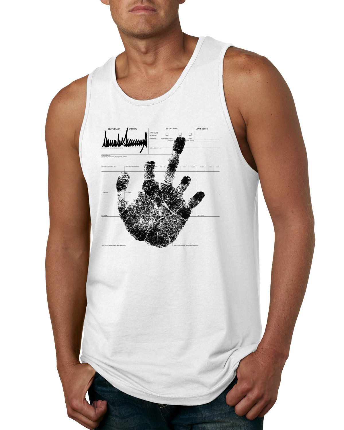 Camiseta sin mangas para hombre Donald Trump arresto dedo medio pro republicano 2024 - Imagen 5 de 5