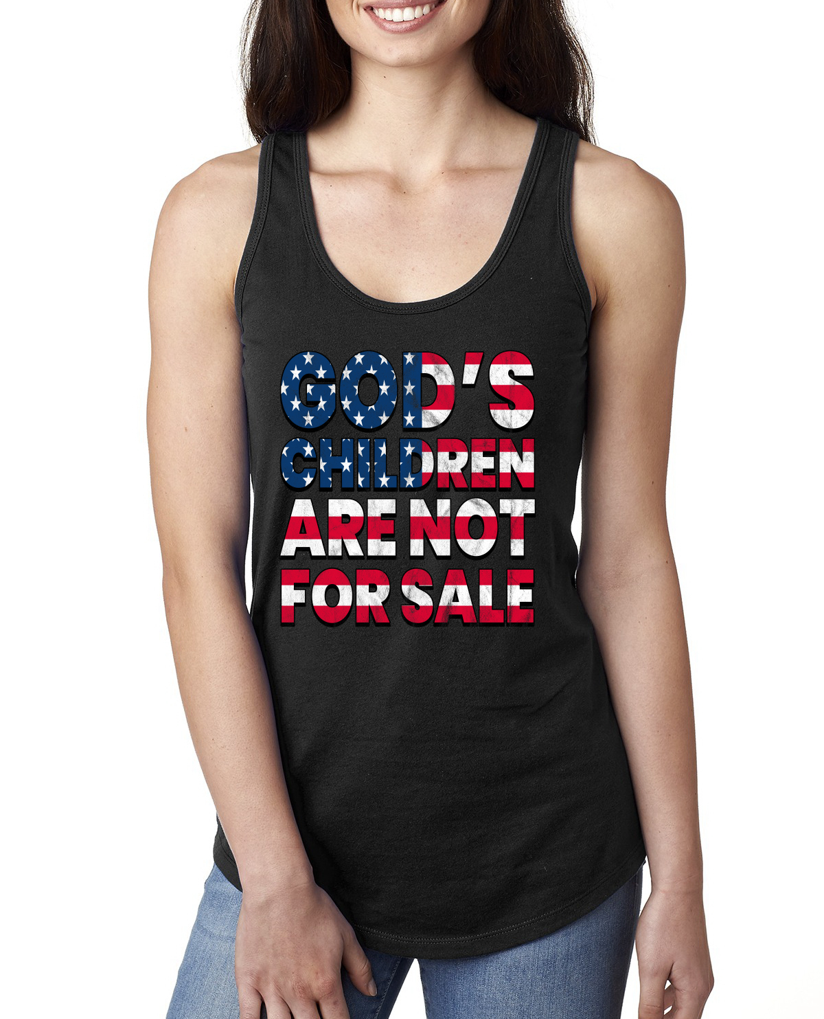 Gods Children Are Not For Sale American Flag Letters Ladies Racerback Tank Top - Picture 3 of 7
