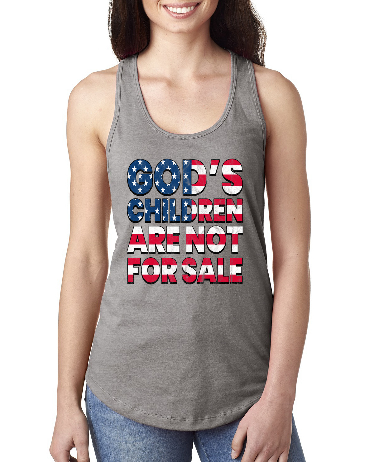 Gods Children Are Not For Sale American Flag Letters Ladies Racerback Tank Top - Picture 4 of 7