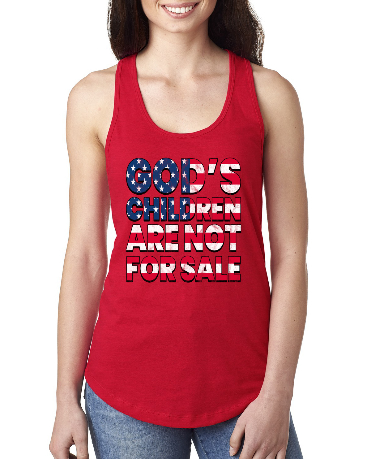 Gods Children Are Not For Sale American Flag Letters Ladies Racerback Tank Top - Picture 6 of 7