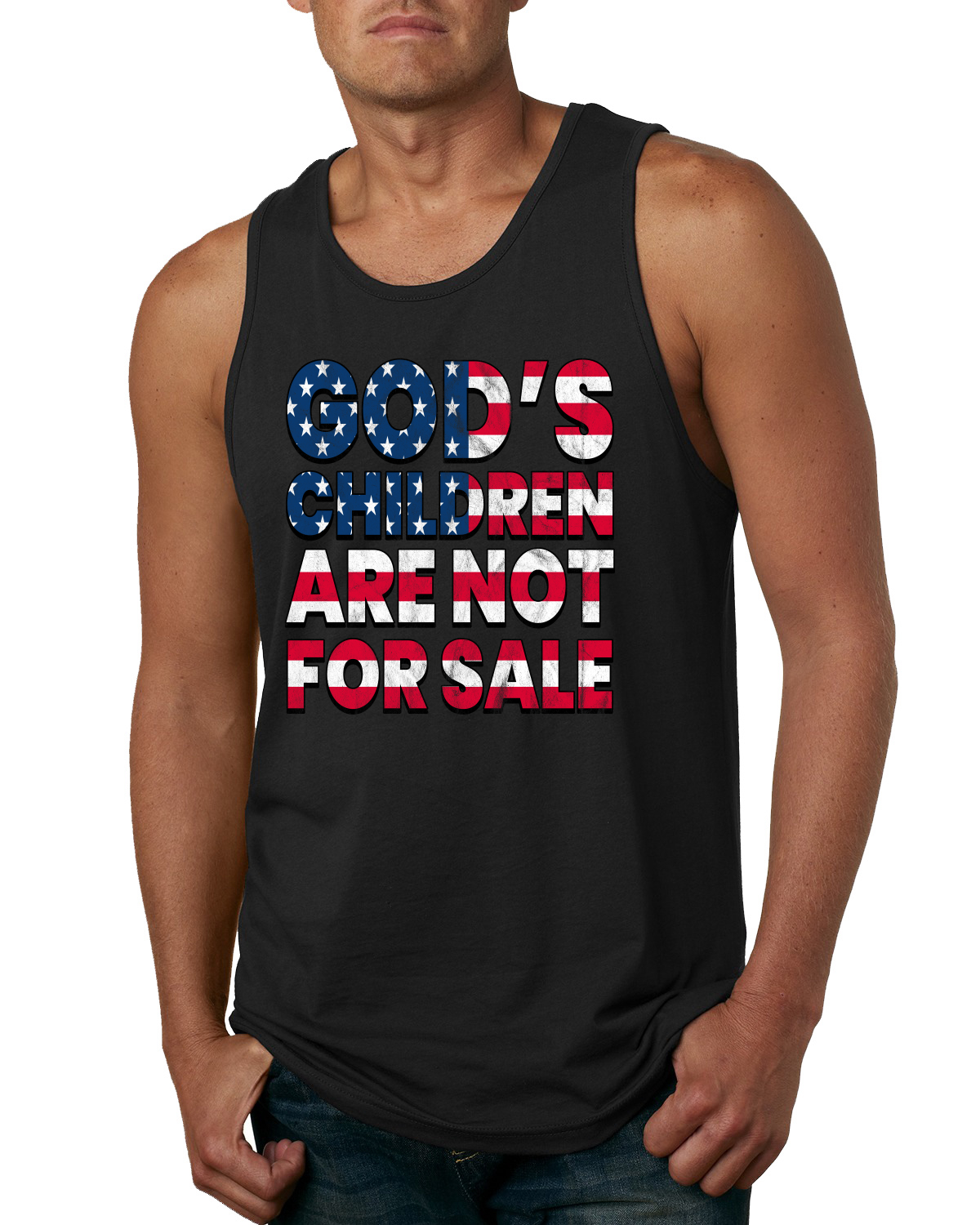 Gods Children Are Not For Sale American Flag Letters Men Tank Top - Picture 3 of 7