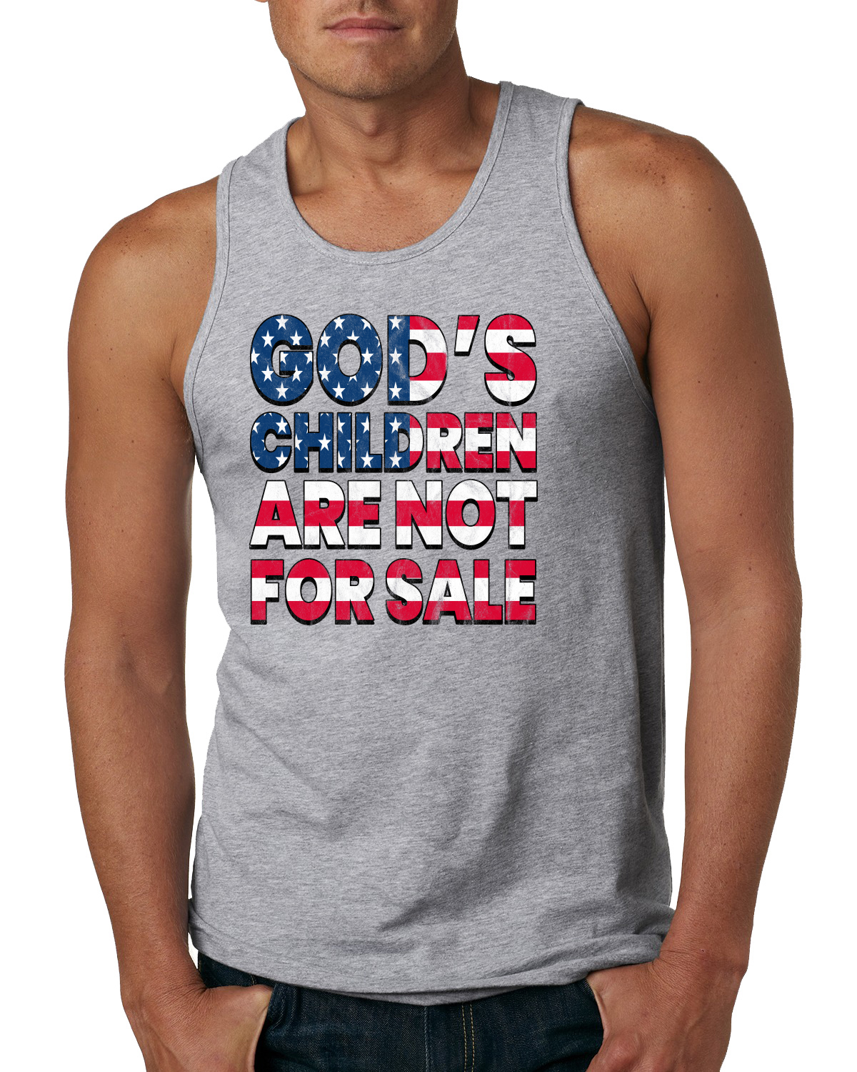 Gods Children Are Not For Sale American Flag Letters Men Tank Top - Picture 4 of 7