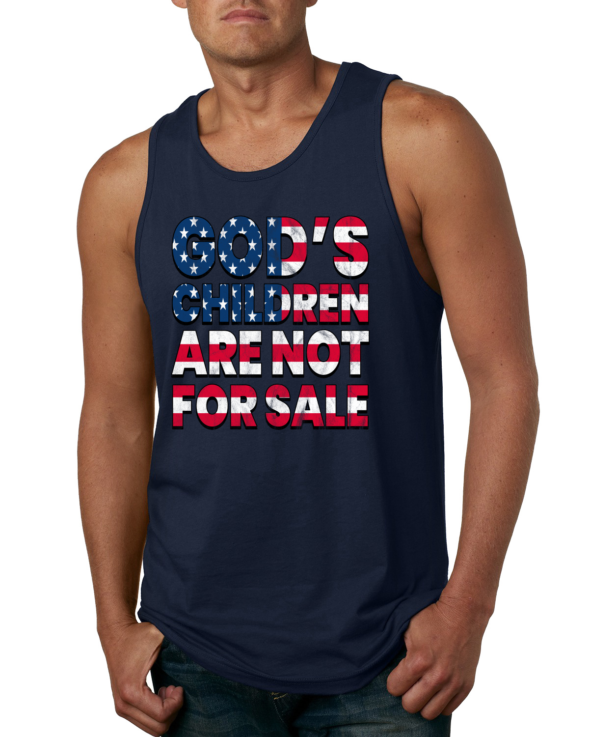 Gods Children Are Not For Sale American Flag Letters Men Tank Top - Picture 5 of 7