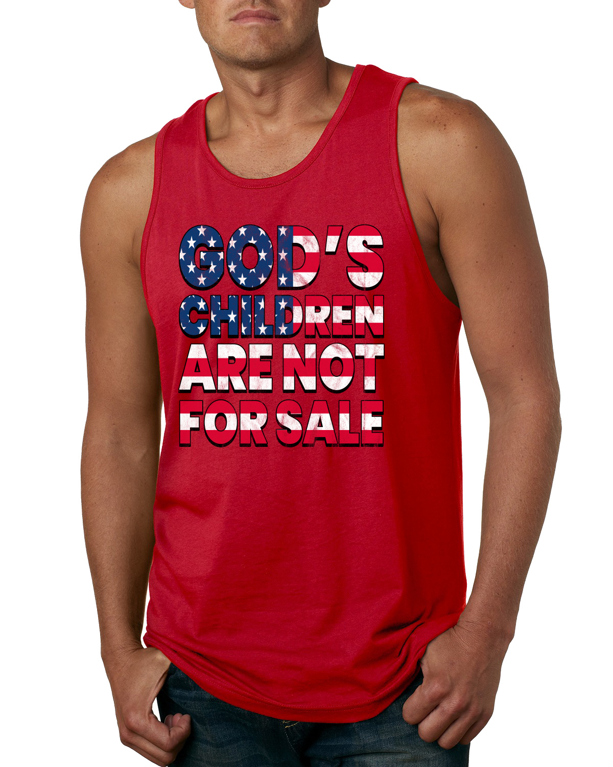 Gods Children Are Not For Sale American Flag Letters Men Tank Top - Picture 6 of 7