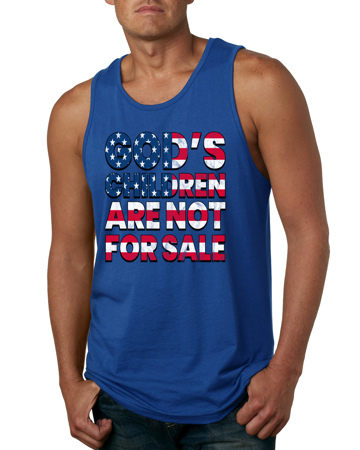 Gods Children Are Not For Sale American Flag Letters Men Tank Top - Picture 7 of 7