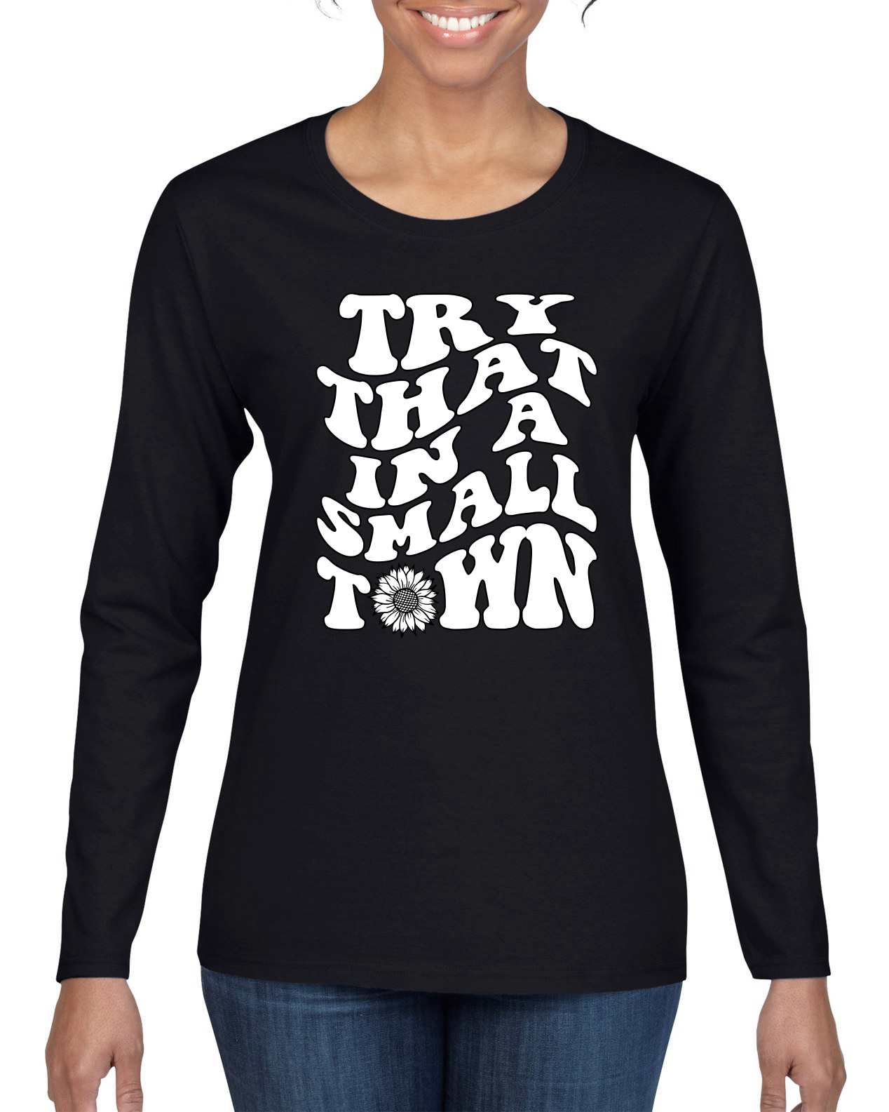 Camisa de manga larga Try That in a Small Town Groovy Letters American Pride para mujer - Imagen 3 de 7