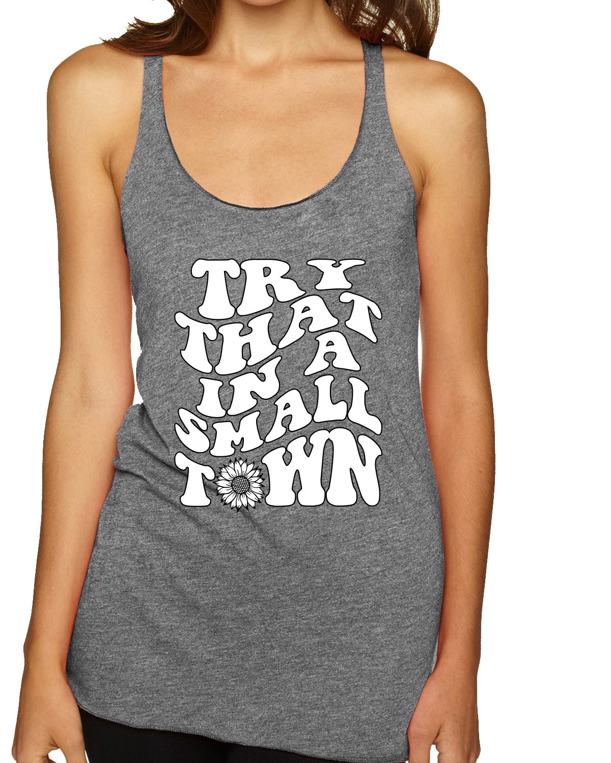 Try That in a Small Town Groovy Letters American Pride Racerback Tank Top - Picture 3 of 7