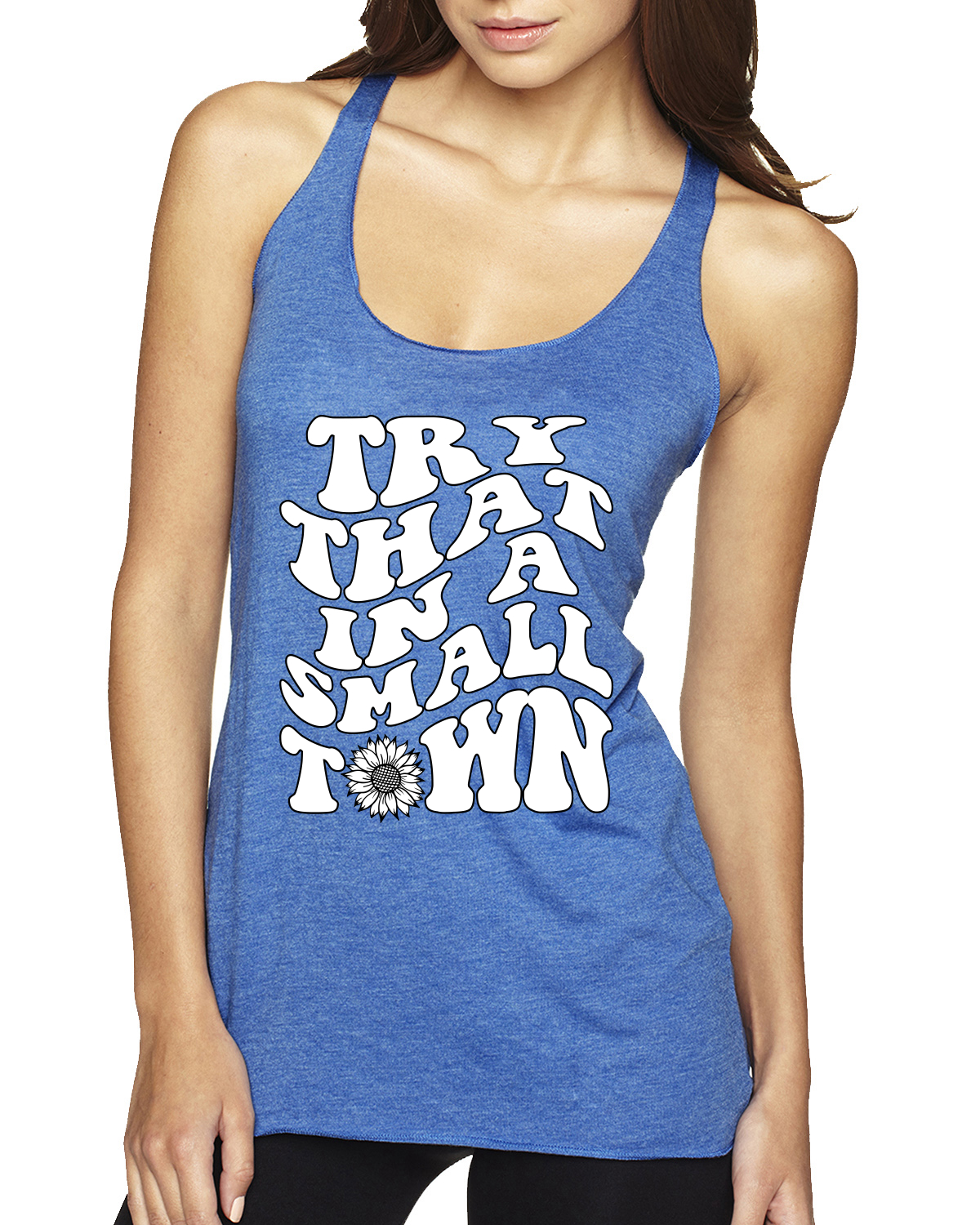 Try That in a Small Town Groovy Letters American Pride Racerback Tank Top - Picture 7 of 7