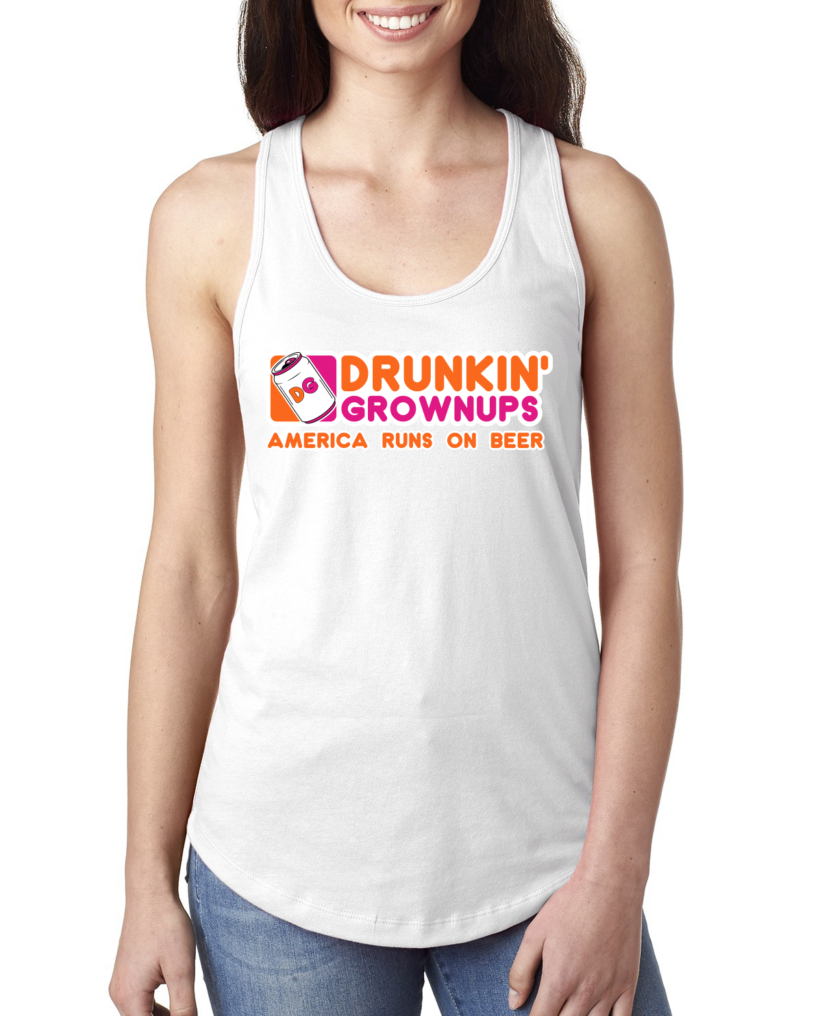 Camiseta sin mangas Drunkin Grownups America Runs On Beer Damas Racerback - Imagen 4 de 5
