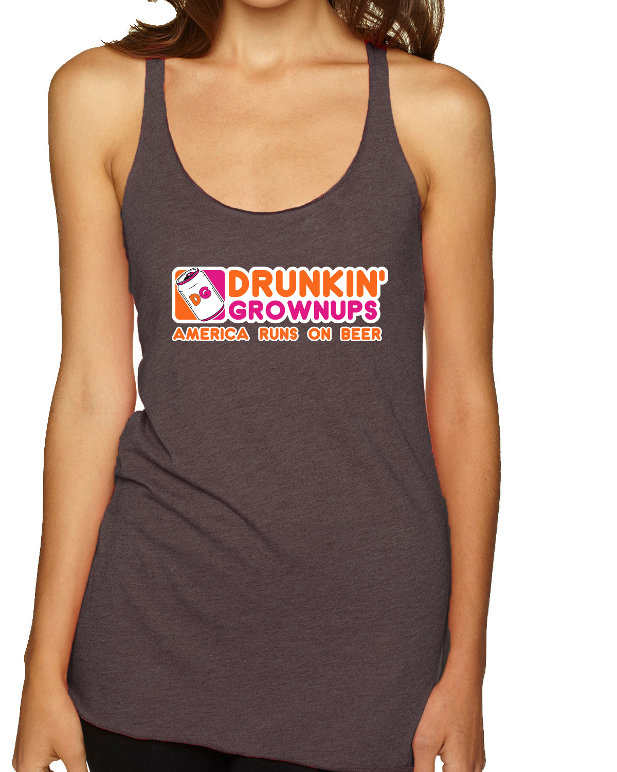 Drunkin Grownups America Runs On Beer TriBlend Racerback Tank Top - Picture 2 of 5