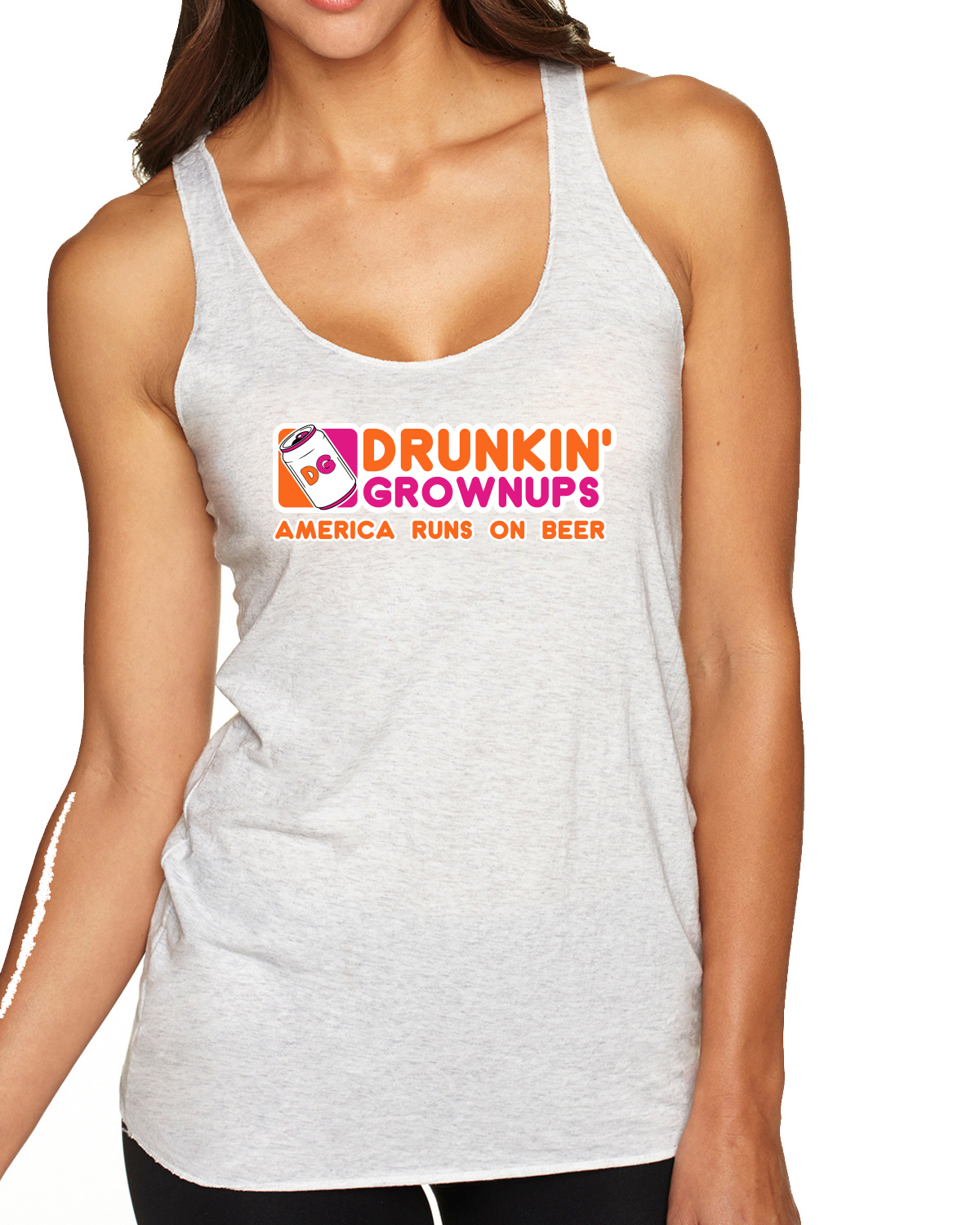 Drunkin Grownups America Runs On Beer TriBlend Racerback Tank Top - Picture 3 of 5