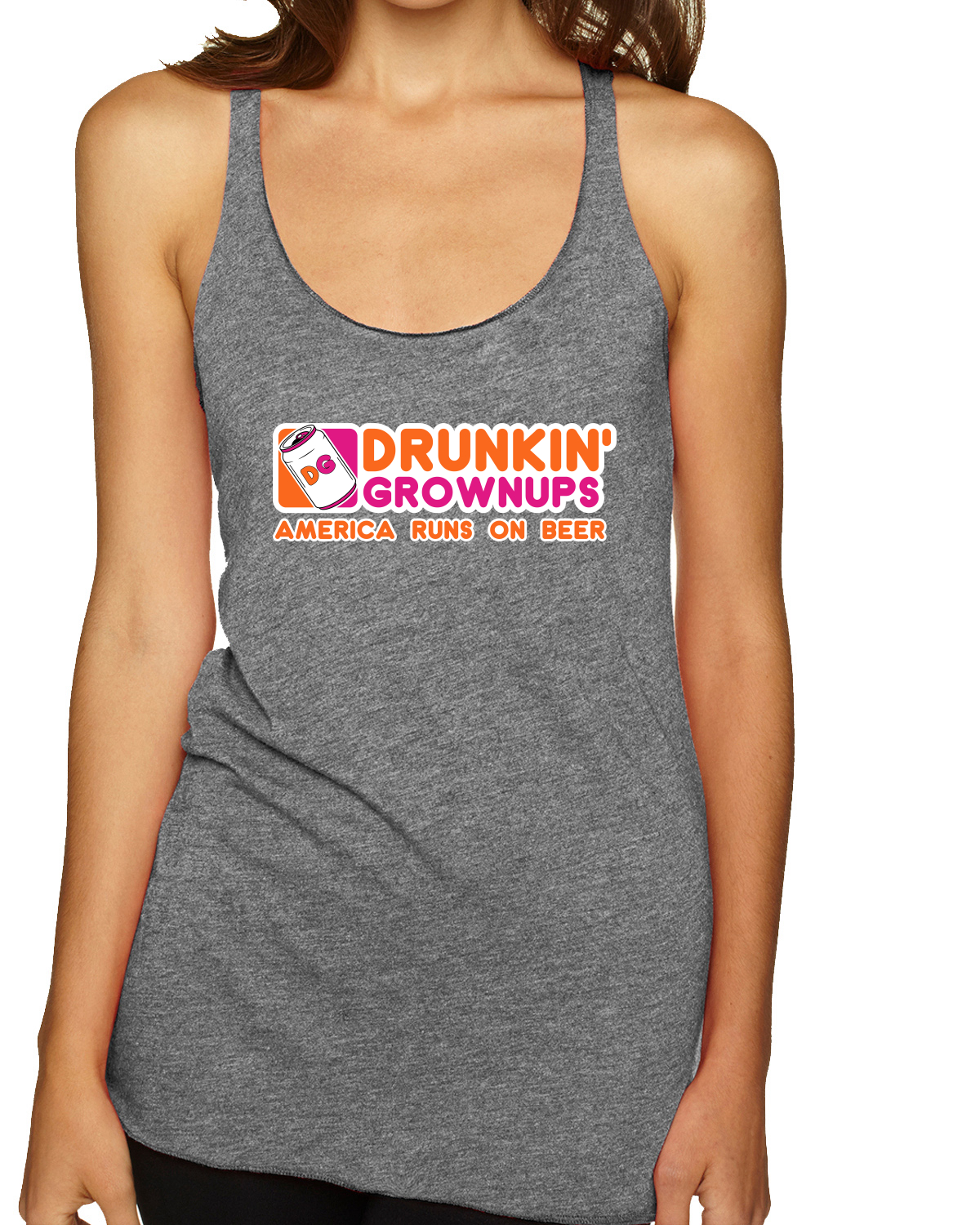 Drunkin Grownups America Runs On Beer TriBlend Racerback Tank Top - Picture 4 of 5