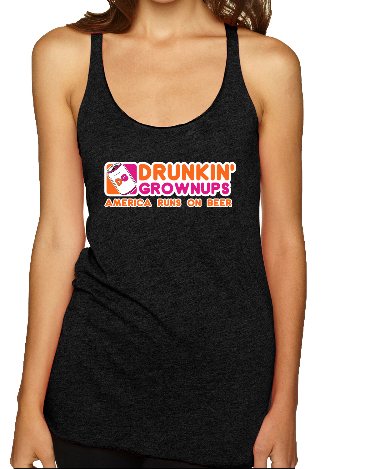 Drunkin Grownups America Runs On Beer TriBlend Racerback Tank Top - Picture 5 of 5