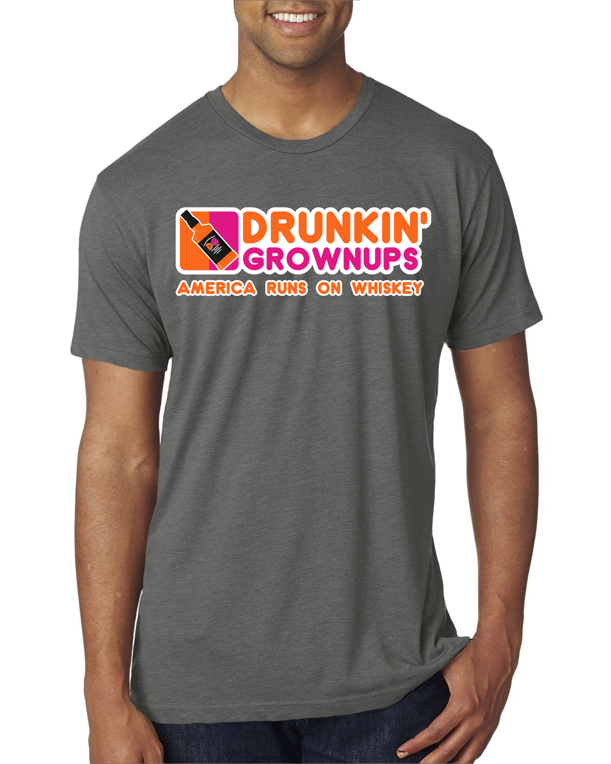 Camiseta Drunkin Grownups America Runs On Whiskey Hombres Premium Tri Mezcla - Imagen 7 de 8