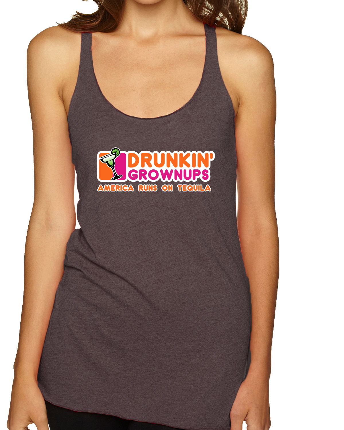 Drunkin Grownups America Runs On Tequila TriBlend Racerback Tank Top - Picture 2 of 5