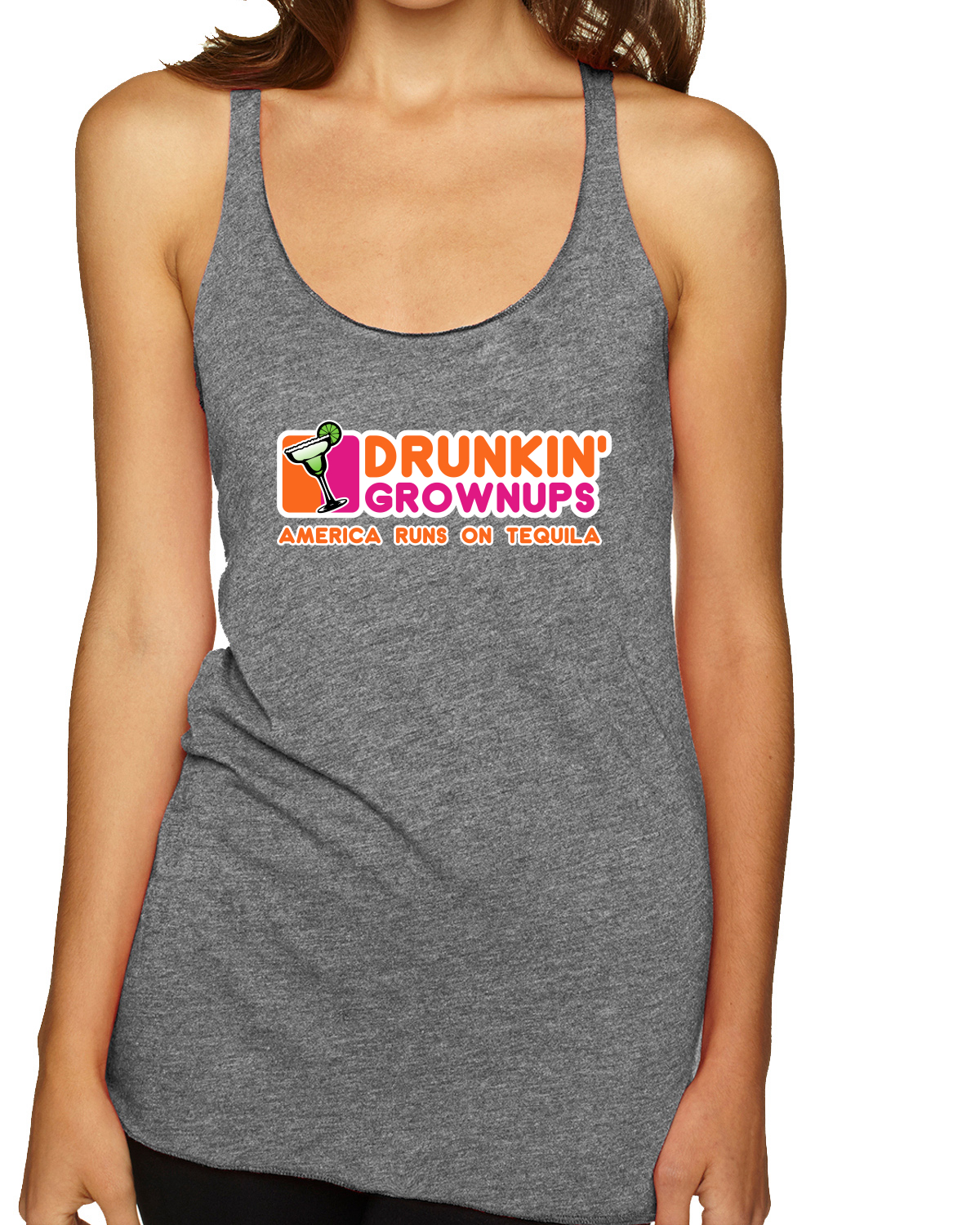 Drunkin Grownups America Runs On Tequila TriBlend Racerback Tank Top - Picture 4 of 5