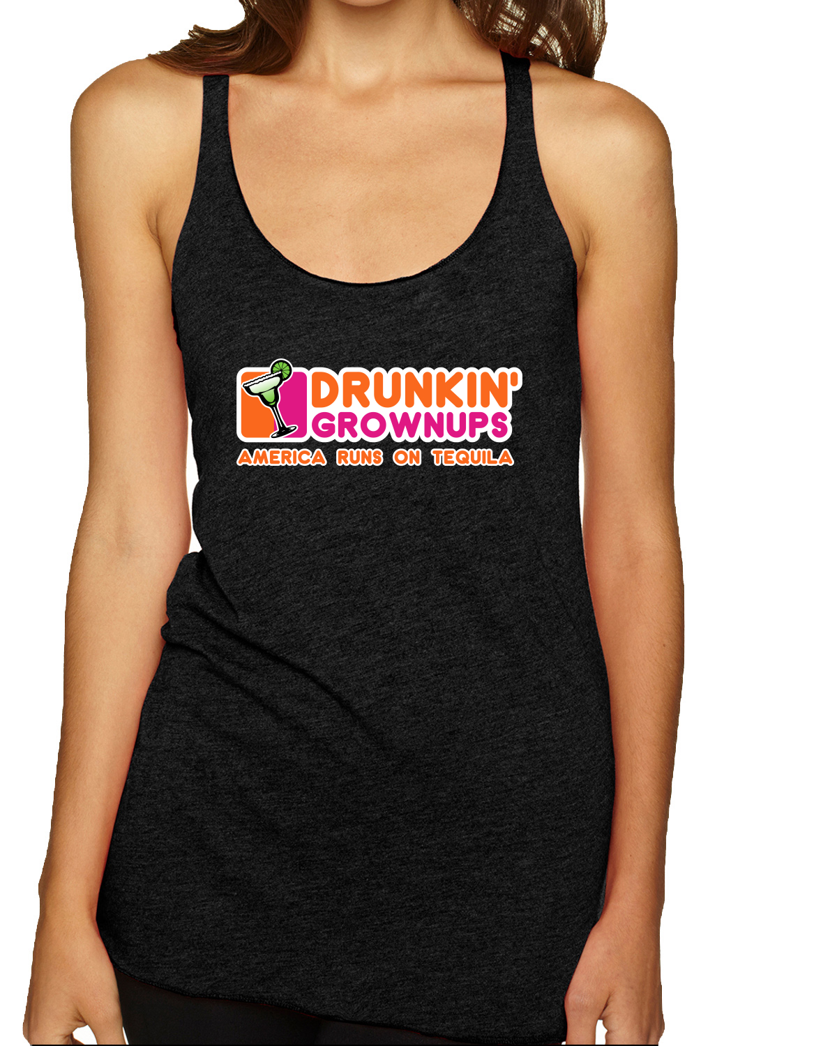 Drunkin Grownups America Runs On Tequila TriBlend Racerback Tank Top - Picture 5 of 5