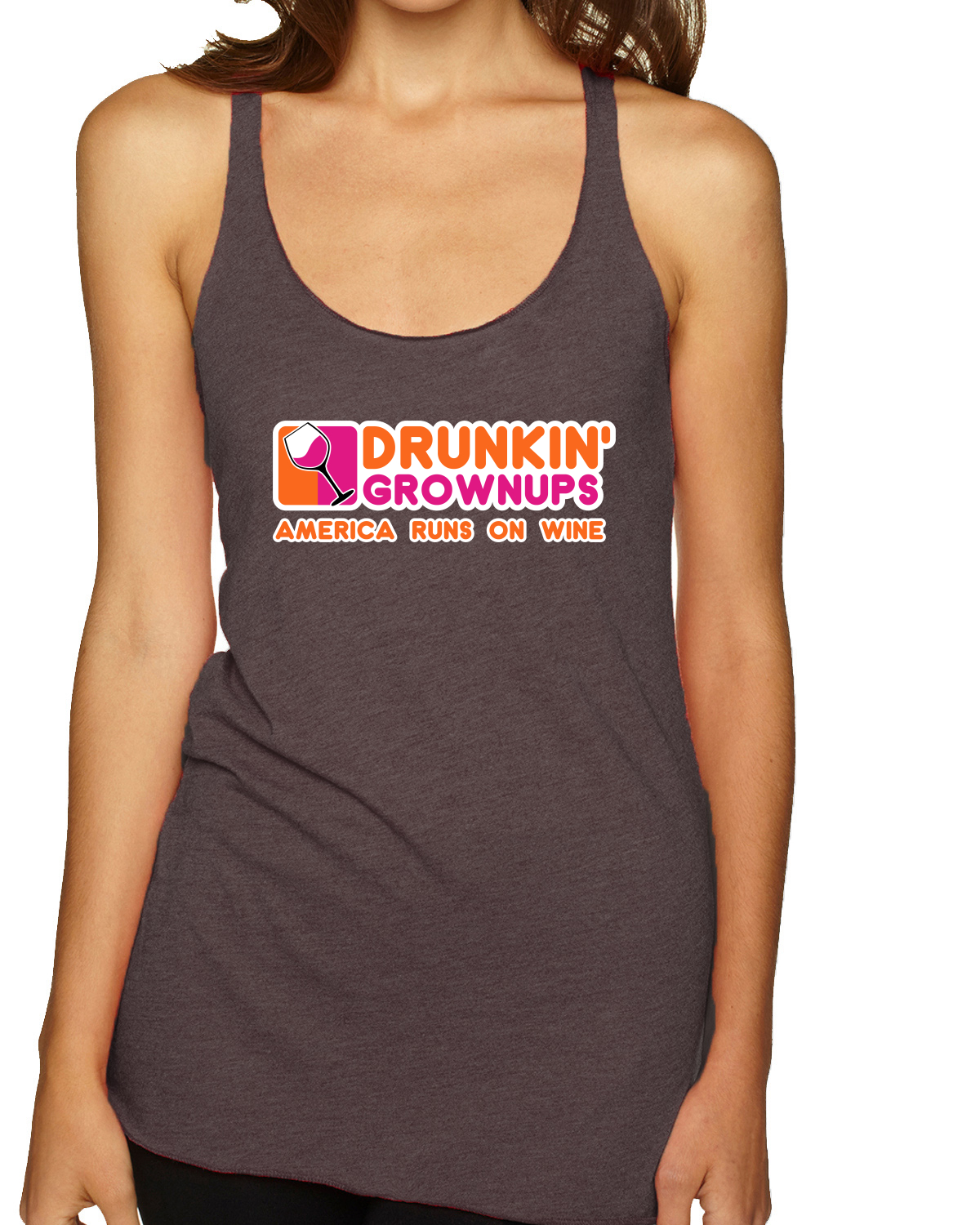 Drunkin Grownups America Runs On Wine TriBlend Racerback Tank Top - Imagen 2 de 5