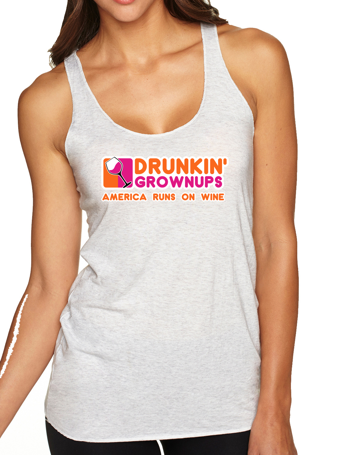 Drunkin Grownups America Runs On Wine TriBlend Racerback Tank Top - Imagen 3 de 5