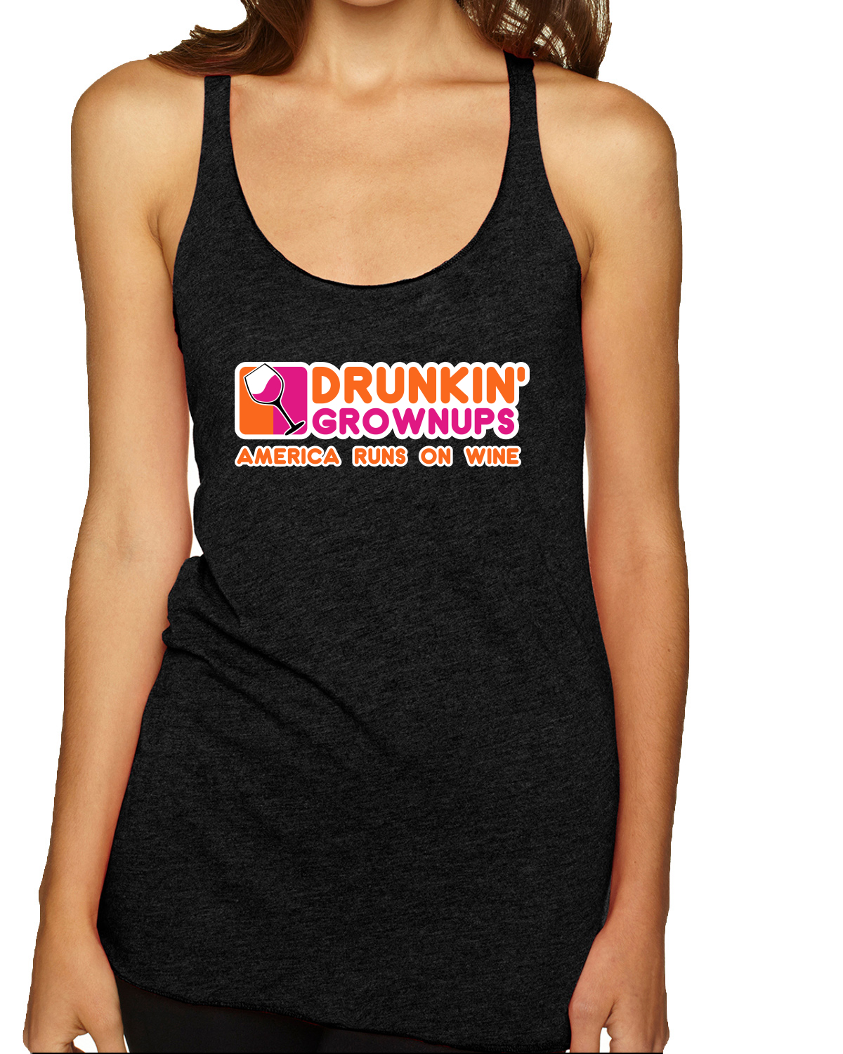 Drunkin Grownups America Runs On Wine TriBlend Racerback Tank Top - Imagen 5 de 5
