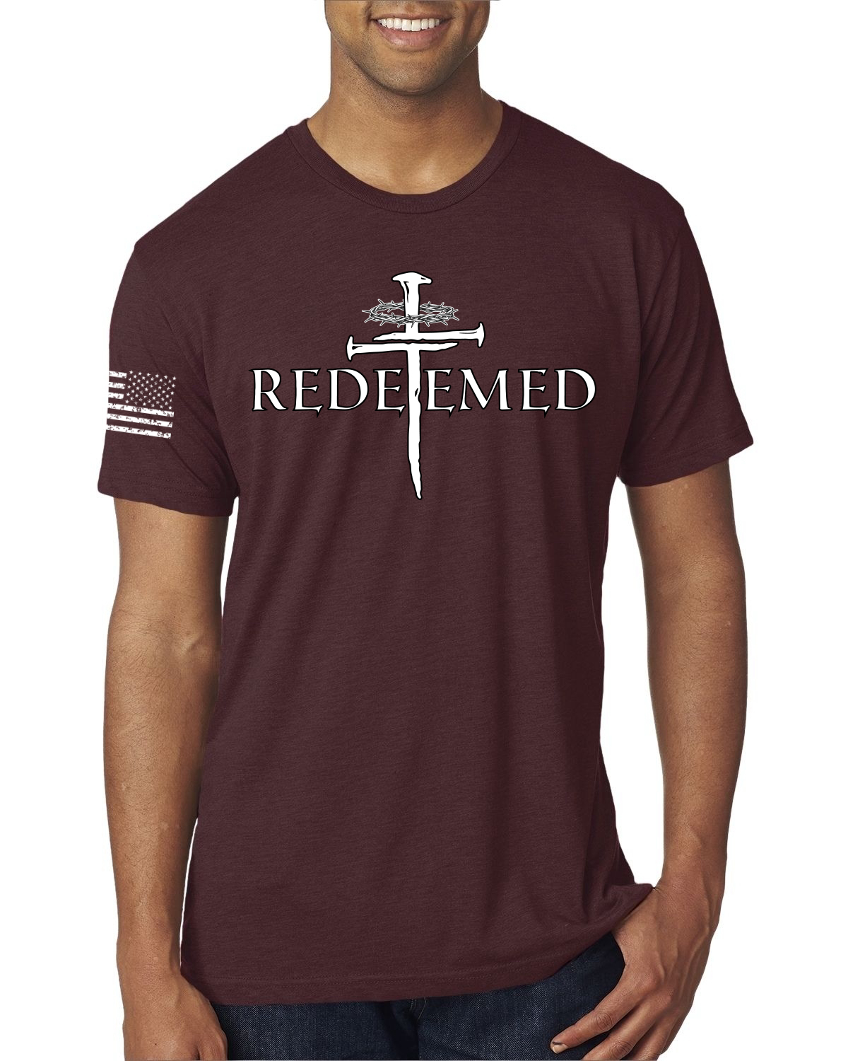 Redeemed Cross Jesus Christ Nails Faith Men Premium TShirt - Picture 11 of 14