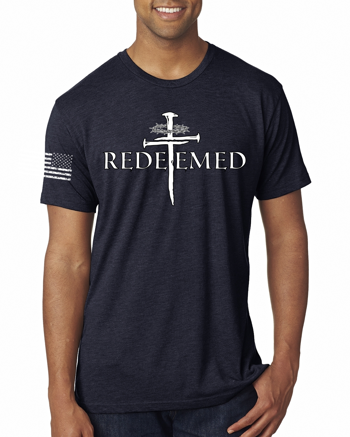 Redeemed Cross Jesus Christ Nails Faith Men Premium TShirt - Picture 7 of 14