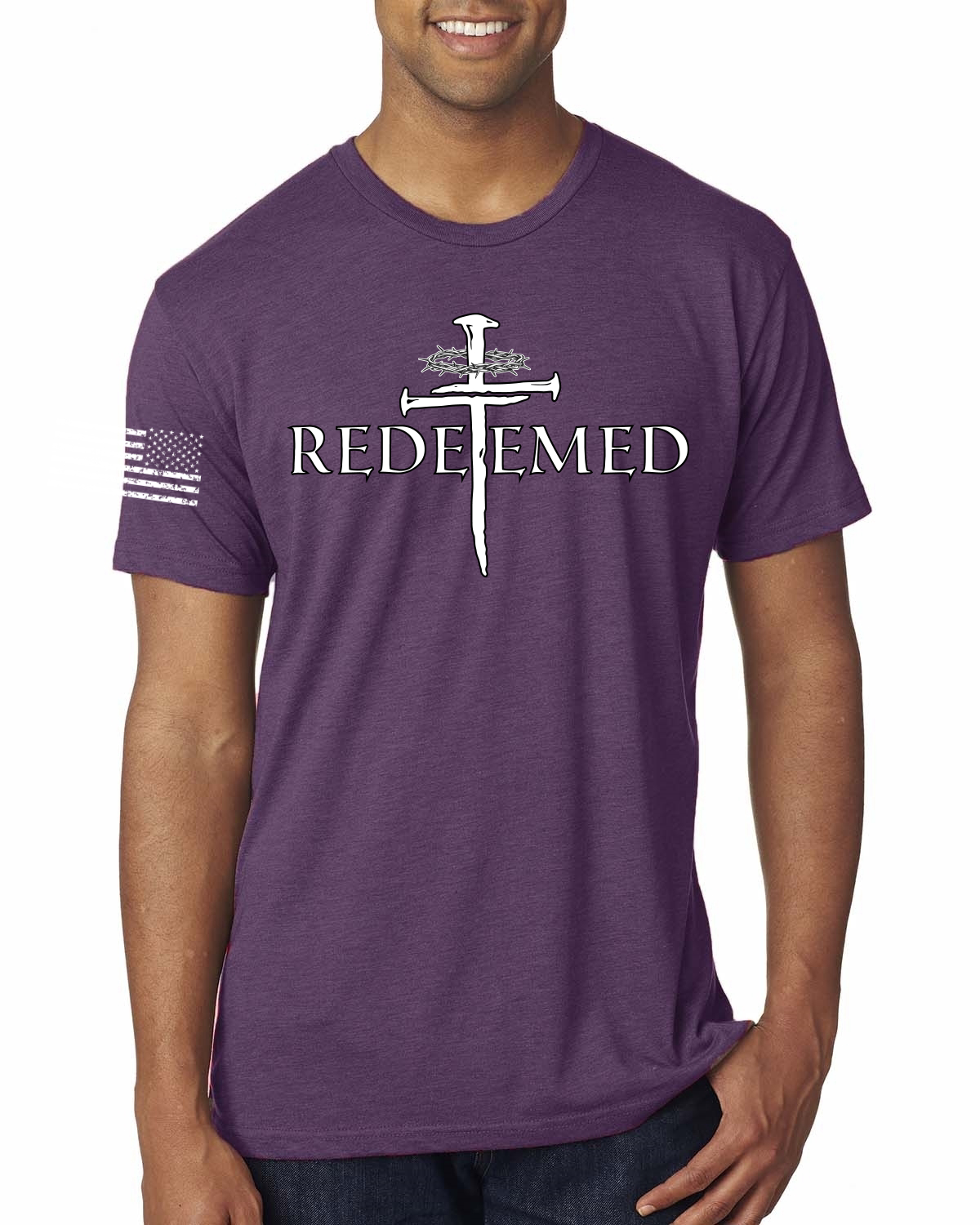 Redeemed Cross Jesus Christ Nails Faith Men Premium TShirt - Picture 8 of 14