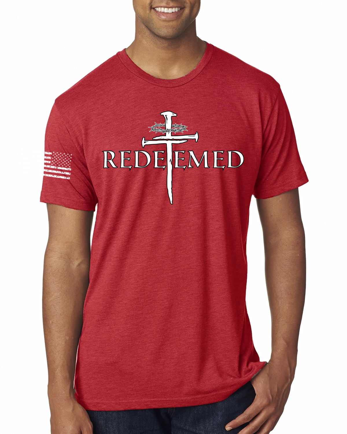 Redeemed Cross Jesus Christ Nails Faith Men Premium TShirt - Picture 9 of 14