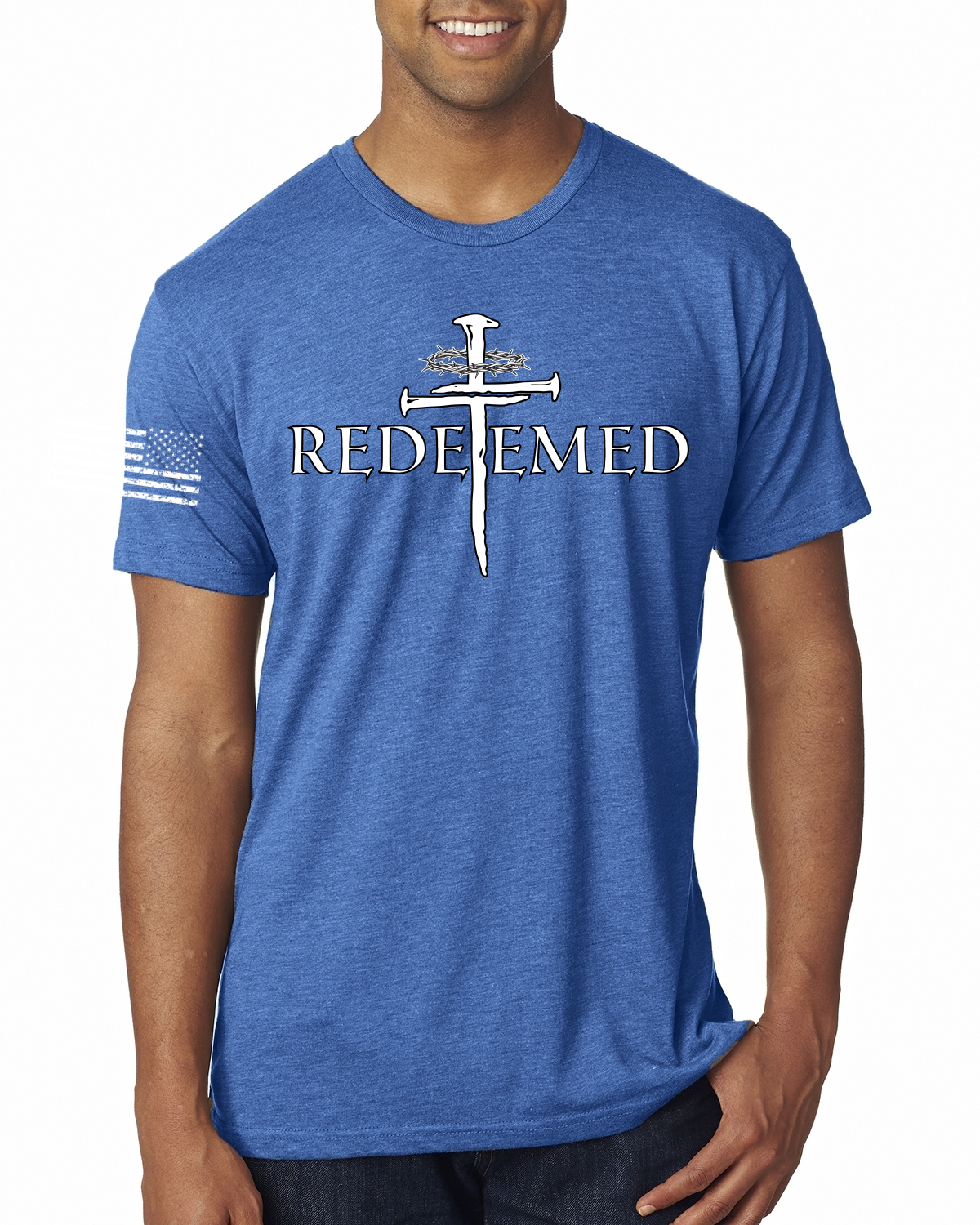 Redeemed Cross Jesus Christ Nails Faith Men Premium TShirt - Picture 10 of 14