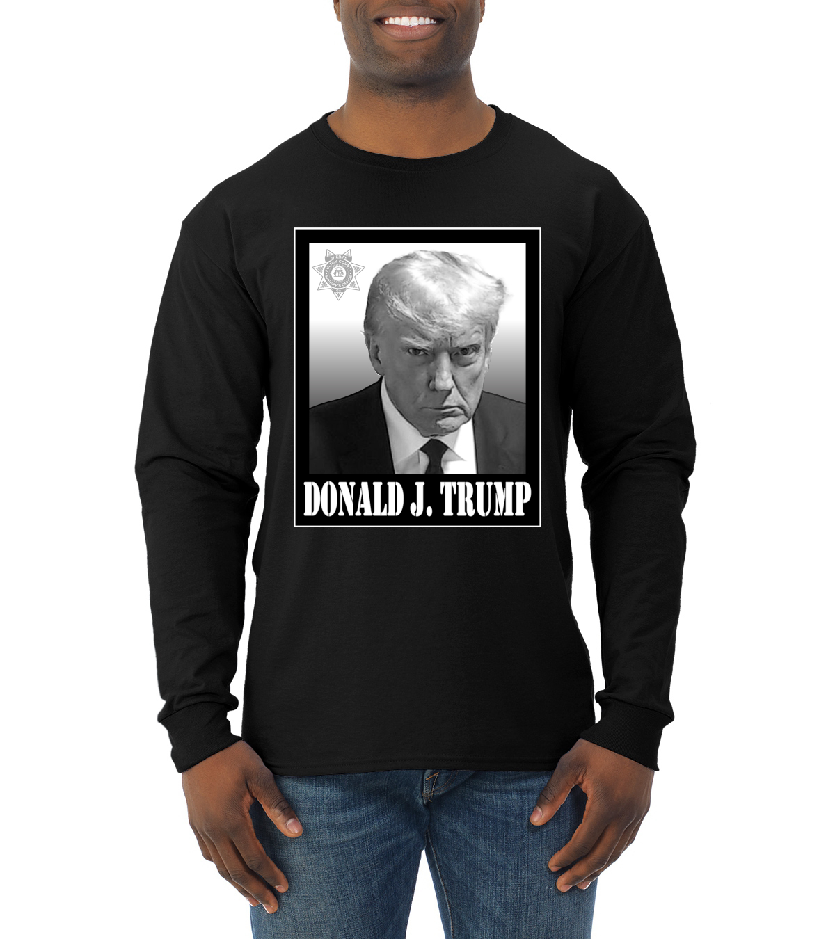 President Donald Trump Georgia Mugshot Face Political Mens Long Sleeve Shirt - Picture 3 of 16