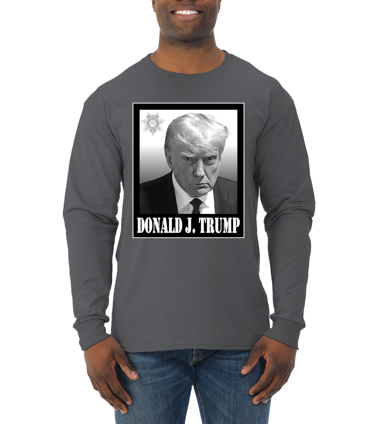 President Donald Trump Georgia Mugshot Face Political Mens Long Sleeve Shirt - Picture 4 of 16