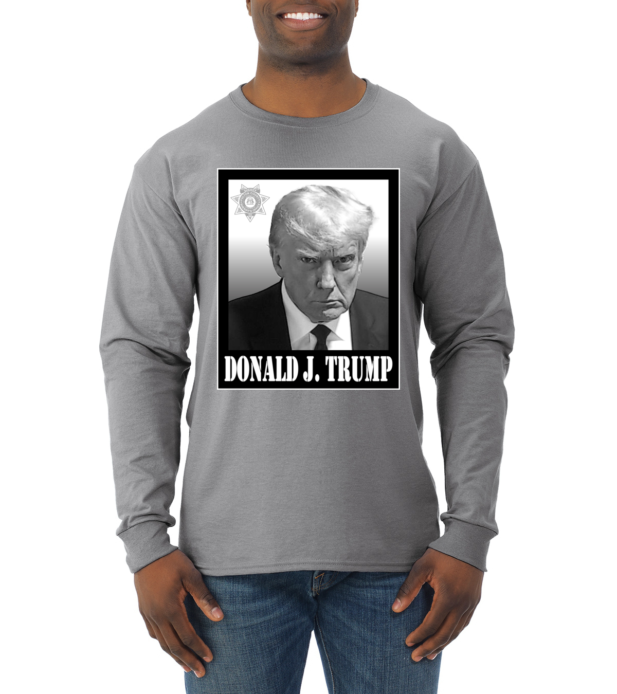 President Donald Trump Georgia Mugshot Face Political Mens Long Sleeve Shirt - Picture 7 of 16
