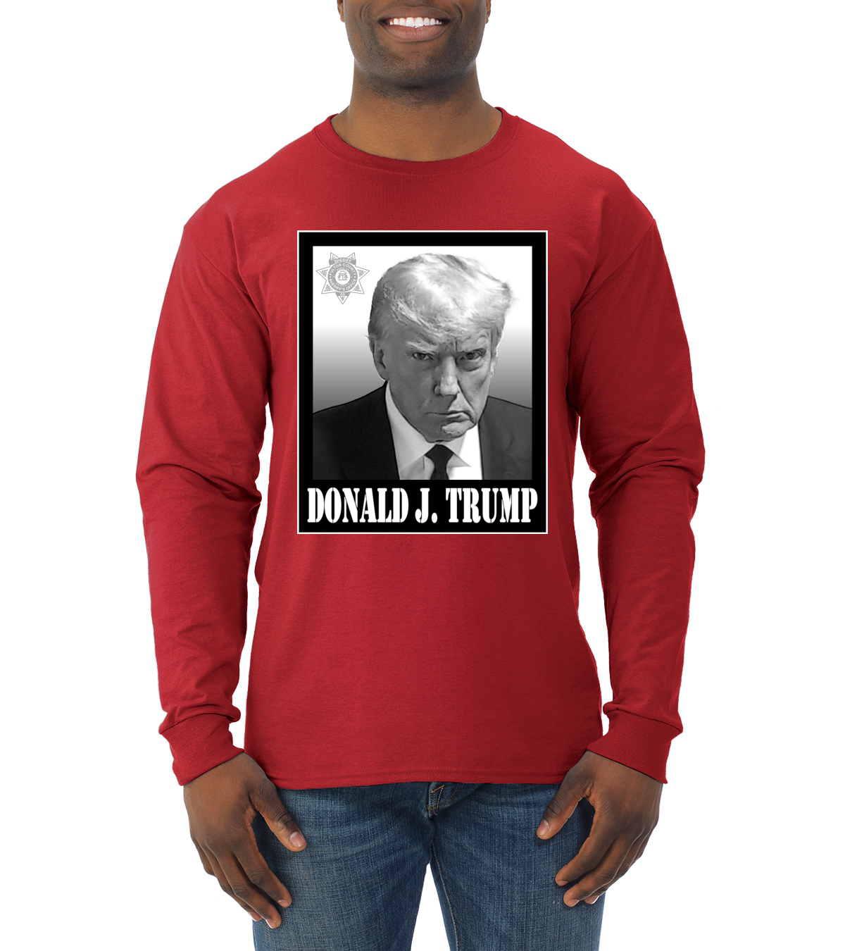 President Donald Trump Georgia Mugshot Face Political Mens Long Sleeve Shirt - Picture 12 of 16