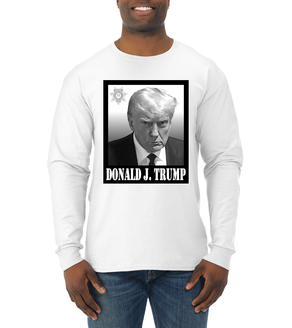 President Donald Trump Georgia Mugshot Face Political Mens Long Sleeve Shirt - Picture 16 of 16