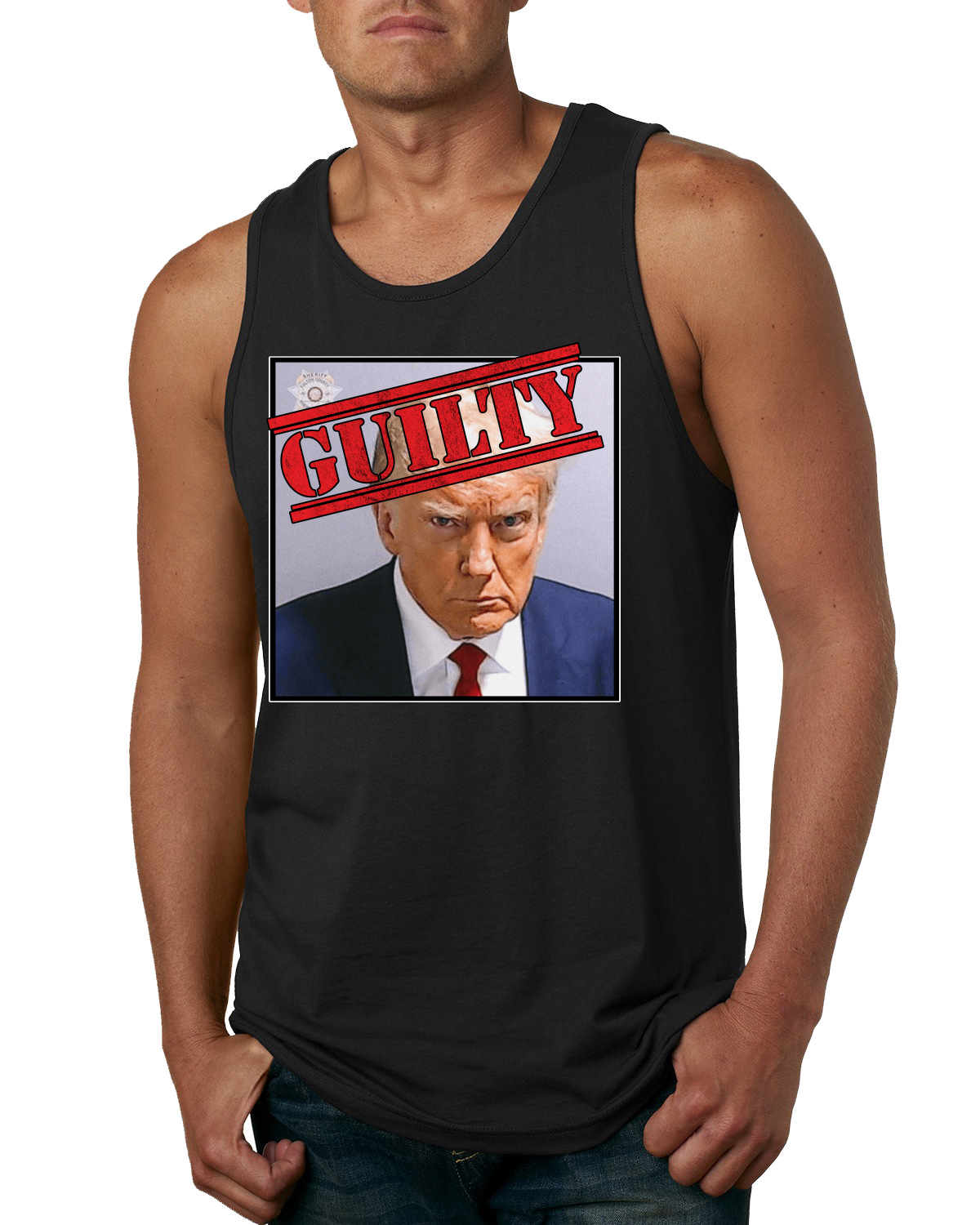 Camiseta sin mangas Guilty Donald Trump oficial de Georgia con foto policial para hombre - Imagen 3 de 9