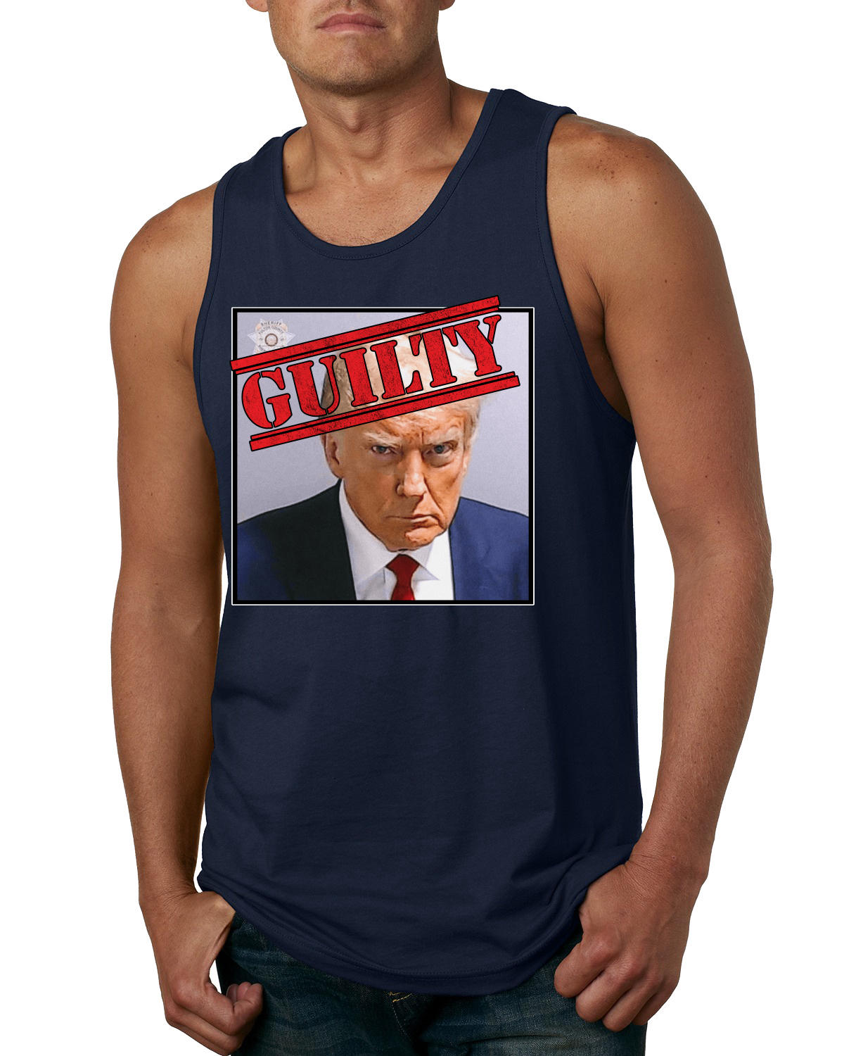 Camiseta sin mangas Guilty Donald Trump oficial de Georgia con foto policial para hombre - Imagen 6 de 9