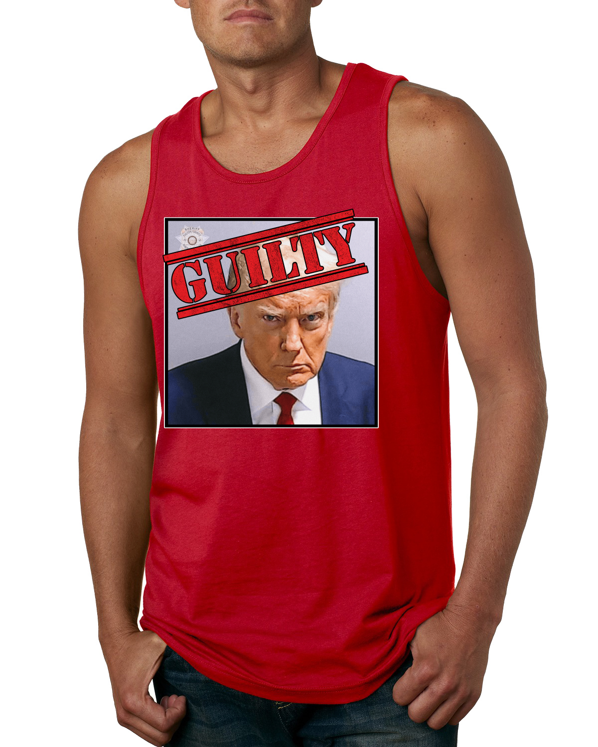 Camiseta sin mangas Guilty Donald Trump oficial de Georgia con foto policial para hombre - Imagen 7 de 9