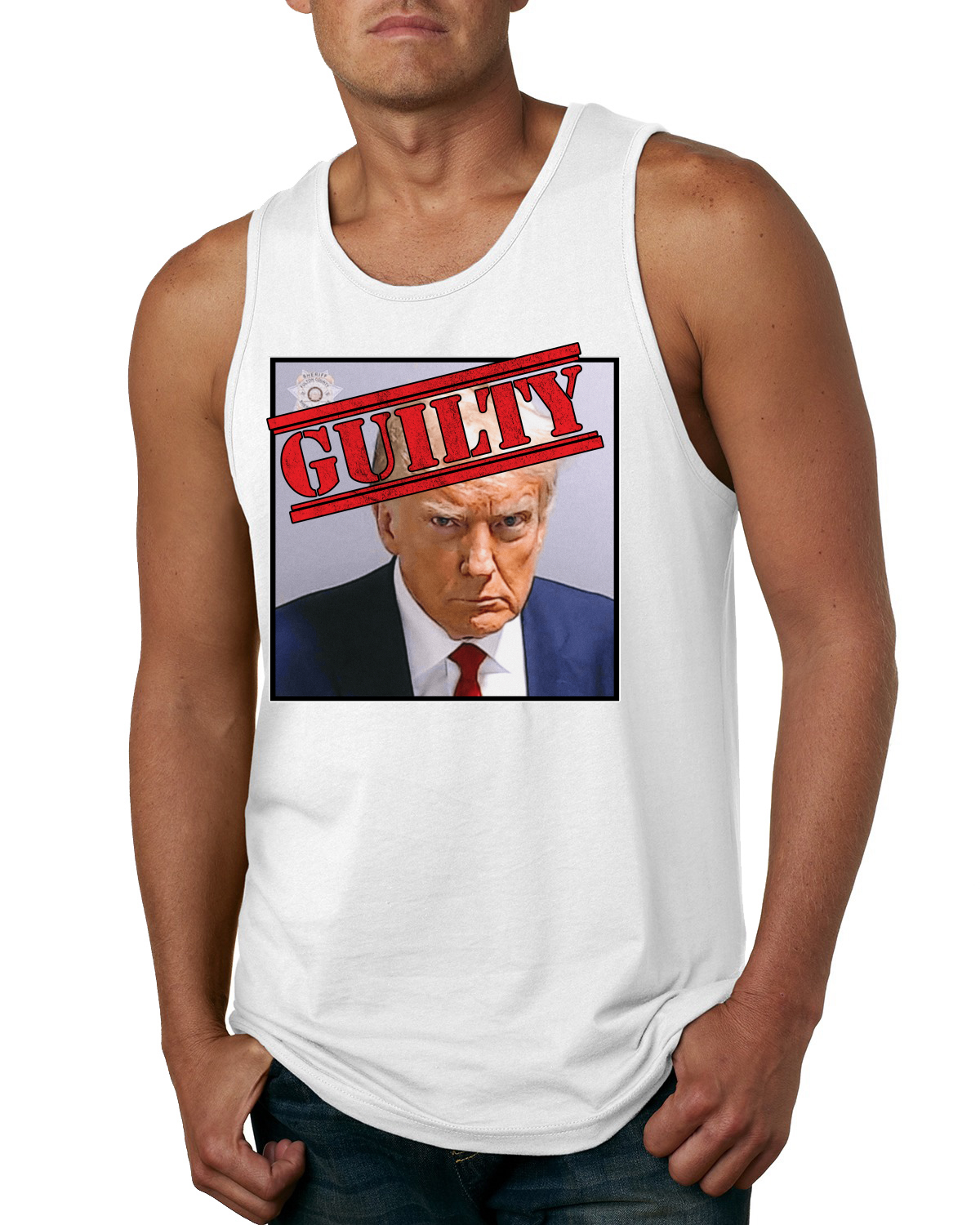Camiseta sin mangas Guilty Donald Trump oficial de Georgia con foto policial para hombre - Imagen 9 de 9