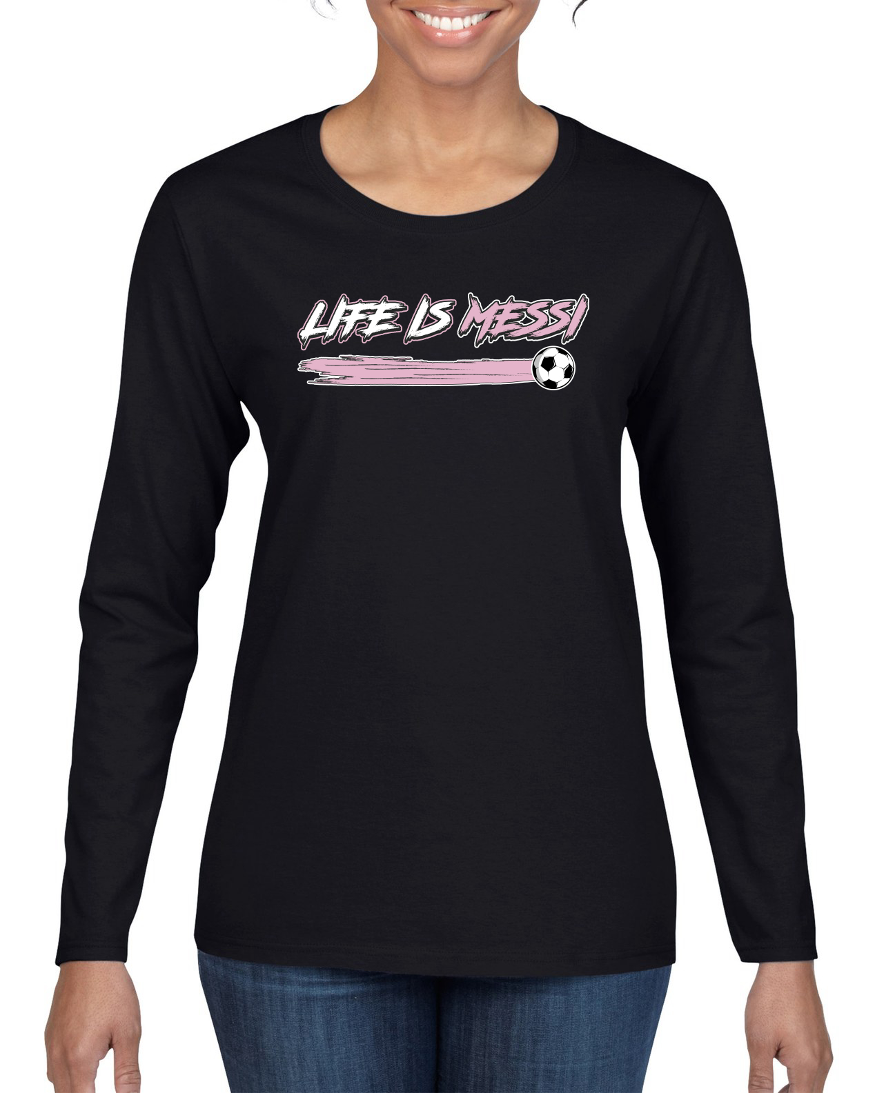 Camiseta deportiva Life is Miami manga larga gráfica de fútbol cabra para mujer - Imagen 3 de 4