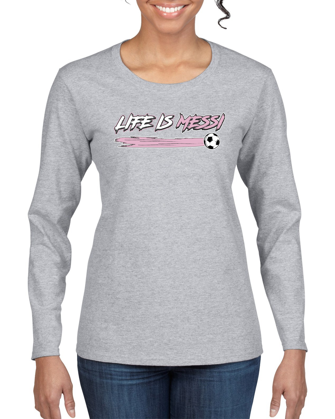 Camiseta deportiva Life is Miami manga larga gráfica de fútbol cabra para mujer - Imagen 4 de 4