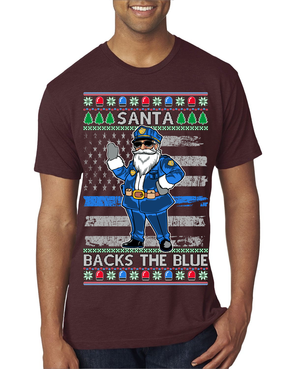 Santa Backs The Blue Pro Police Law Enforcement Santa Claus Mens Premium TShirt - Picture 13 of 17
