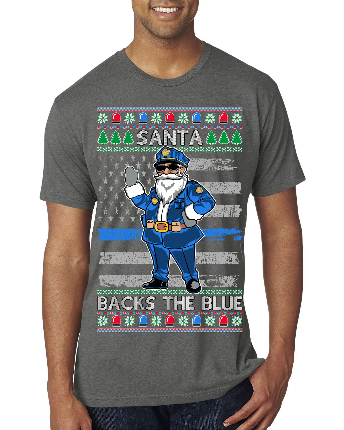 Santa Backs The Blue Pro Police Law Enforcement Santa Claus Mens Premium TShirt - Picture 15 of 17
